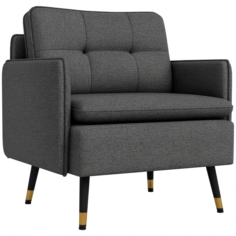 HOMCOM Accent Chair, Upholstered Armchair with Tufted Back Cushion and Steel Legs for Living Room, Bedroom, Dark Grey