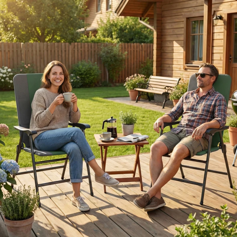 Outsunny Folding Patio Chairs Set of 2, Padded High Back Lawn Camping Chairs with Armrests, 600D Oxford Fabric, Dark Green