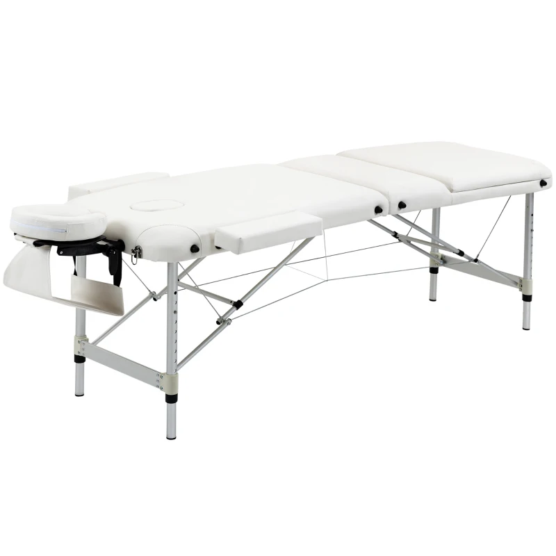 HOMCOM 85" 3 Section Foldable Massage Table Professional Salon Spa Facial Couch Bed (White)