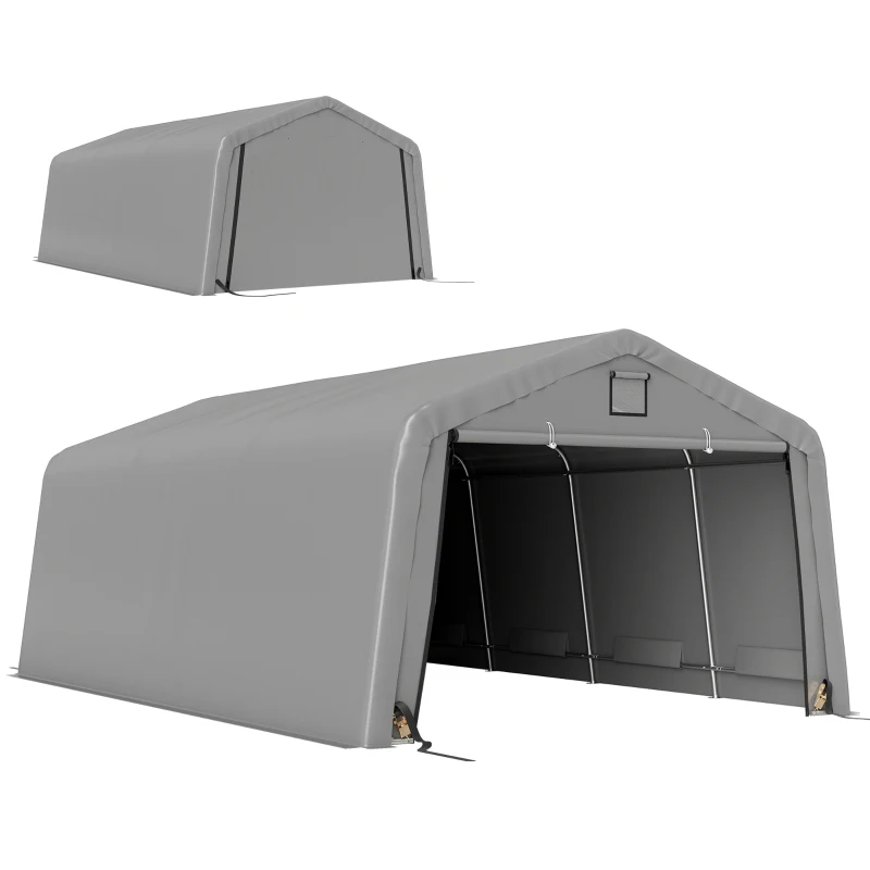 Outsunny 12' x 20' Portable Garage, Heavy Duty Carport Canopy with Ventilation Windows and Large Roll-up Door, Light Grey