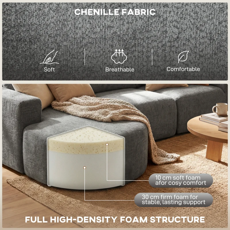 HOMCOM L Shaped Cloud Boneless Couch, Modular Sectional Sofa with Chaise and Deep Seat for Living Room, Bedroom, Dark Grey