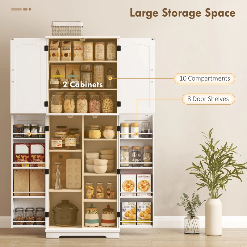 HOMCOM Tall Pantry Cabinet, 64" Storage Cabinet with Adjustable Shelves and 8 Door Spice Racks for Kitchen, Dining Room, White