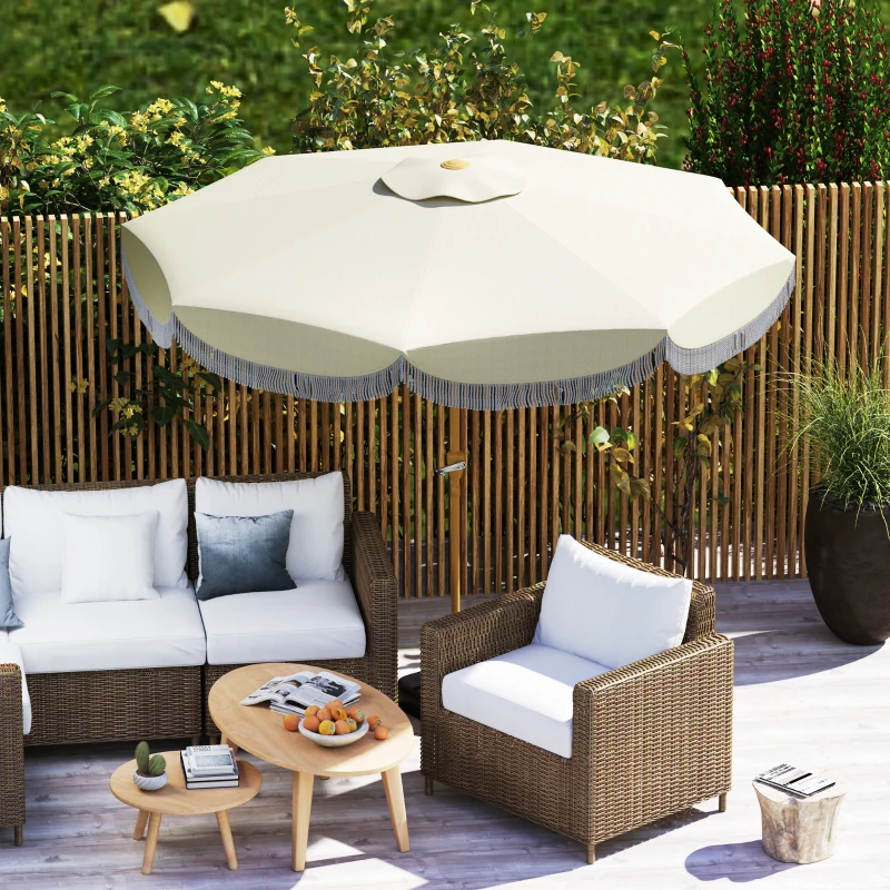 Outsunny 9FT Patio Umbrella Parasol, UPF 30+ Outdoor Market Umbrella with Crank, 8 Ribs, Push Button Tilt, Cream White