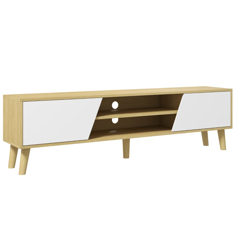 HOMCOM TV Stand for 65 Inch Television, Entertainment Center with Soft Closing Door and Rubberwood Legs, Oak and White