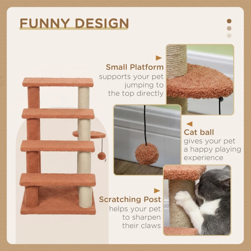 PawHut 4 Levels Cat Steps with Scratching Posts for High Bed, Sofa, Brown