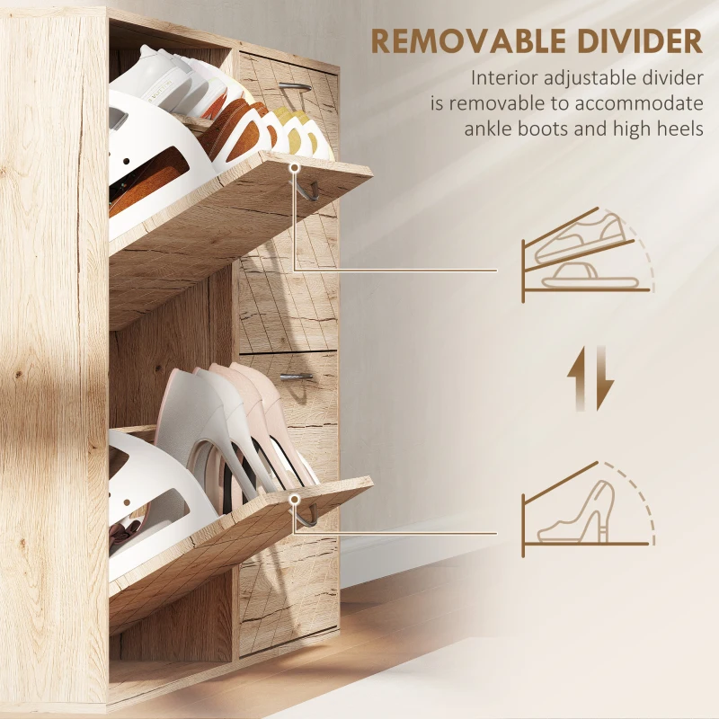 HOMCOM Shoe Storage Cabinet with 4 Flip Drawers, Narrow and Slim, 12-20 Pair of Shoes Organizer for Hallway, Entryway, Oak