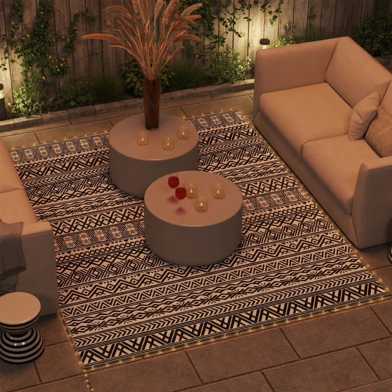 Outsunny Outdoor Rug Carpet with USB Lights Reversible Patio Rug with Carry Bag for Camping 12' x 9'