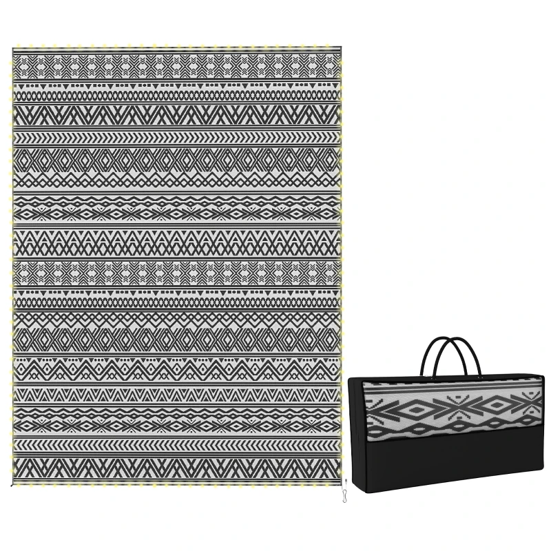 Outsunny Outdoor Rug Carpet with USB Lights Reversible Patio Rug with Carry Bag for Camping 12' x 9'