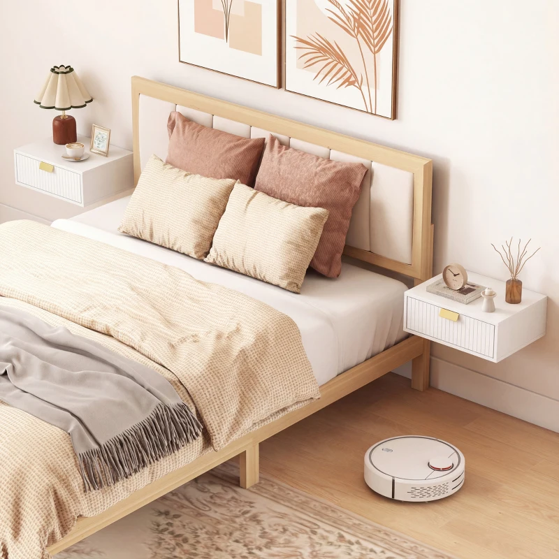 HOMCOM Modern Floating Nightstands Set of 2, Wall Mounted Bedside Tables with Wave Drawer White