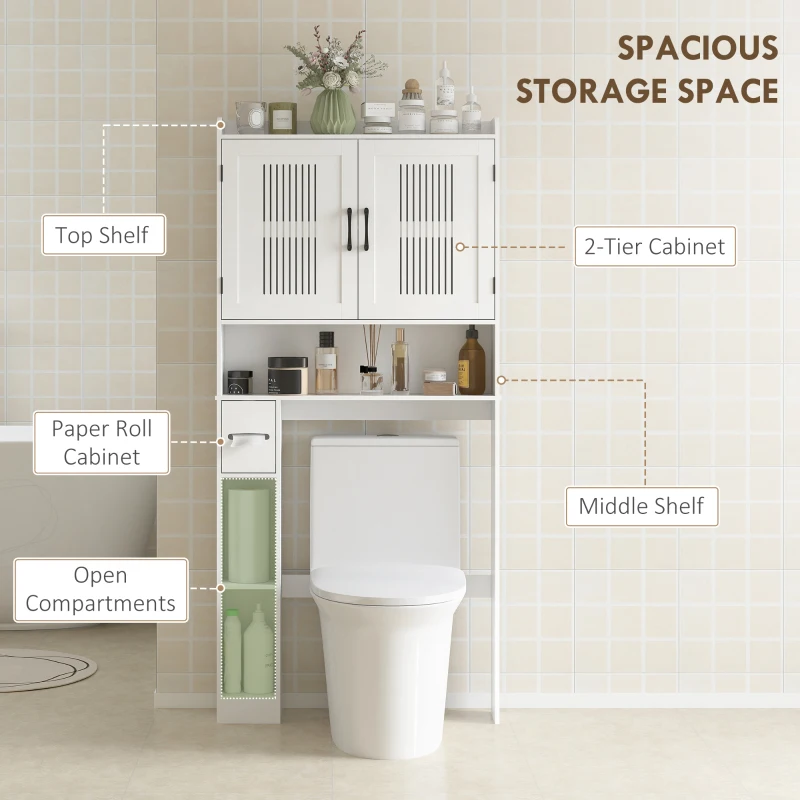 HOMCOM Over the Toilet Storage Cabinet, Bathroom Organizer with Adjustable Shelf, Toilet Paper Holder for Bathroom, Laundry