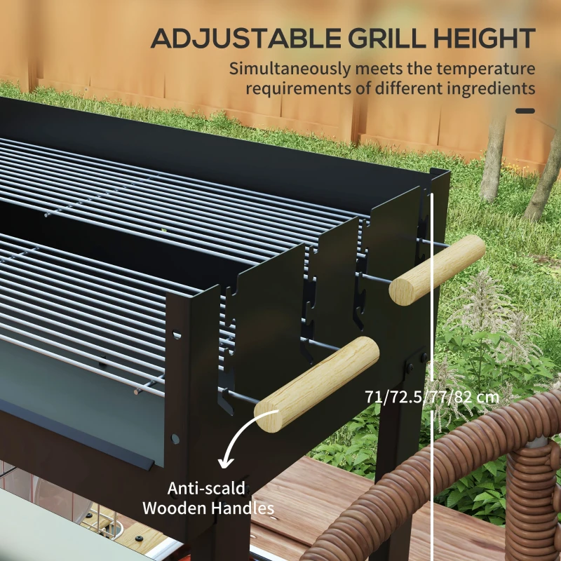 Outsunny Charcoal Grill,Barbecue Trolley with Double Adjustable Grill, Side Table, Storage Shelf and Wheels, Black