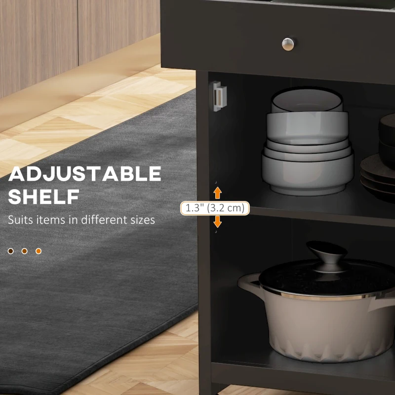 HOMCOM Rolling Kitchen Cart with Drawer and Glass Door Cabinet, Kitchen Island on Wheels with Towel Rack, Black