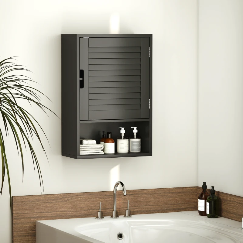 HOMCOM Bathroom Cabinet, Wall Mounted Storage Cabinet with Adjustable Shelves, 40 x 20 x 60 cm, Black