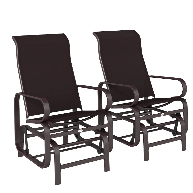 Outsunny Gliding Lounger Chair Set of 2, Single Rockers with Lightweight Metal & Mesh Construction, Brown