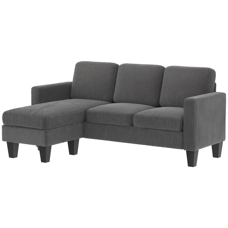 HOMCOM Sectional Sofa, L Shaped Couch, with Changeable Chaise or Ottoman, Dark Grey