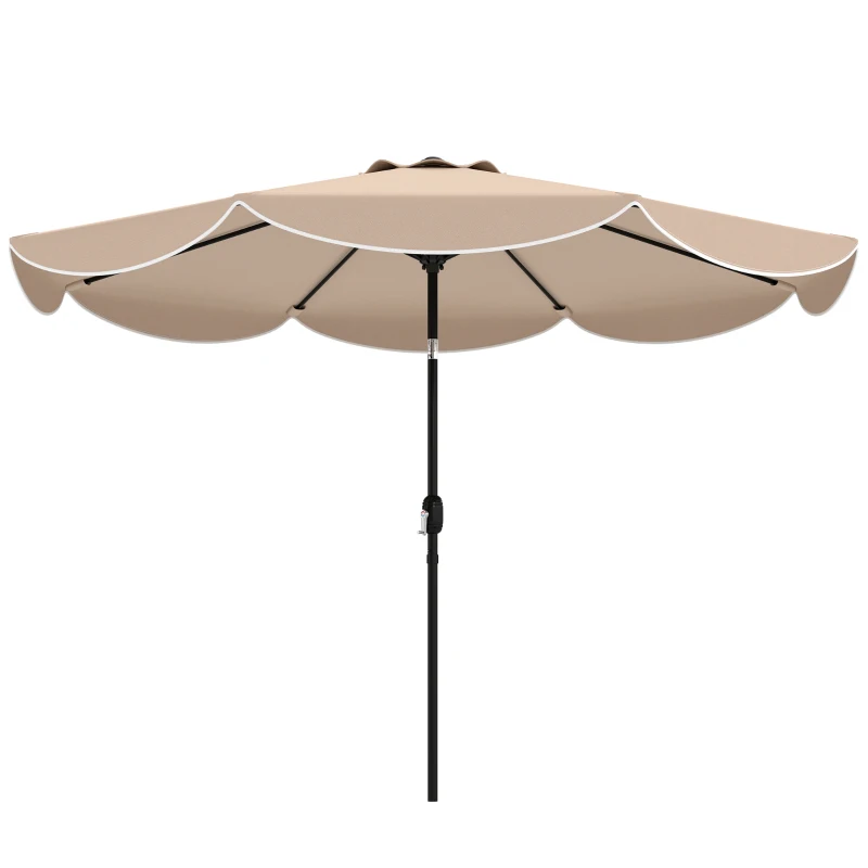 Outsunny 9' x 9' Round Market Umbrella with Valance, Patio Umbrella with Tilt and Crank, for Garden, Deck, Poolside, Khaki