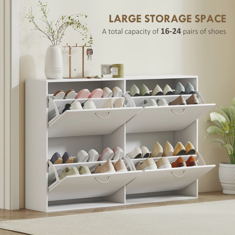 HOMCOM Flip Down Shoe Rack, Multi Cabinet, Wooden Shoe Shelf, Entryway, 4 Drawer Organizer, Freestanding Unit, White