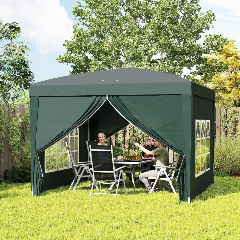 Outsunny 10'x10' Outdoor Pop Up Party Tent Wedding Gazebo Canopy with Carrying Bag (Dark Green)
