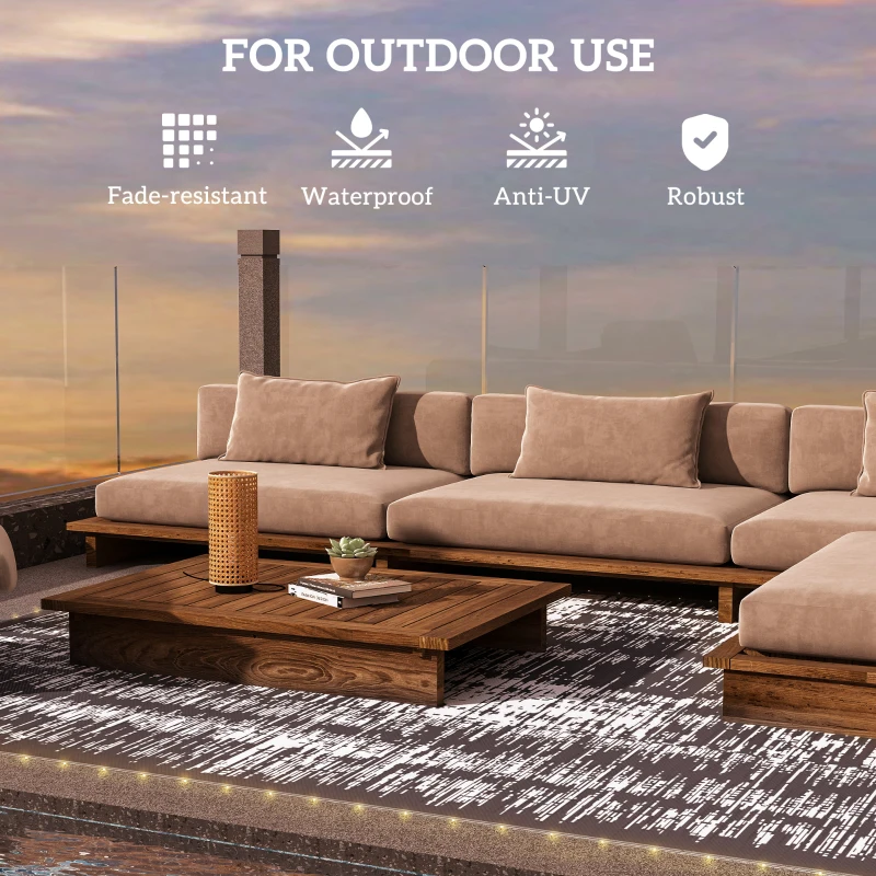 Outsunny Reversible Outdoor Rug Carpet with LED Lights, Carry Bag & Ground Stakes for Backyard, Deck, Picnic, Beach, 12' x 9'