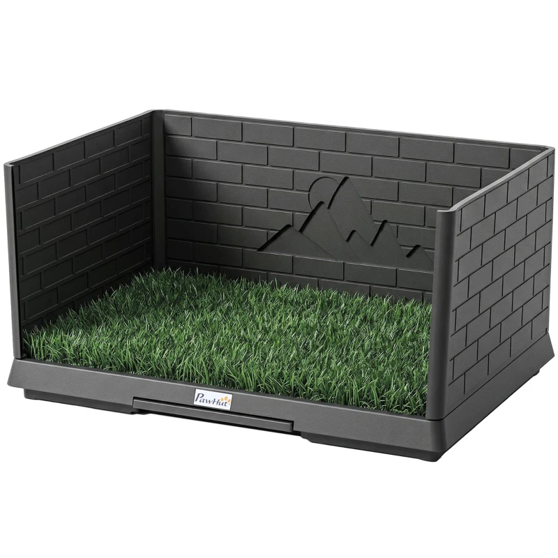 PawHut Dog Grass Pad with High Walls and Tray, Indoor Potty Tray for Puppy Training, Pee Pad Holder with Artificial Grass