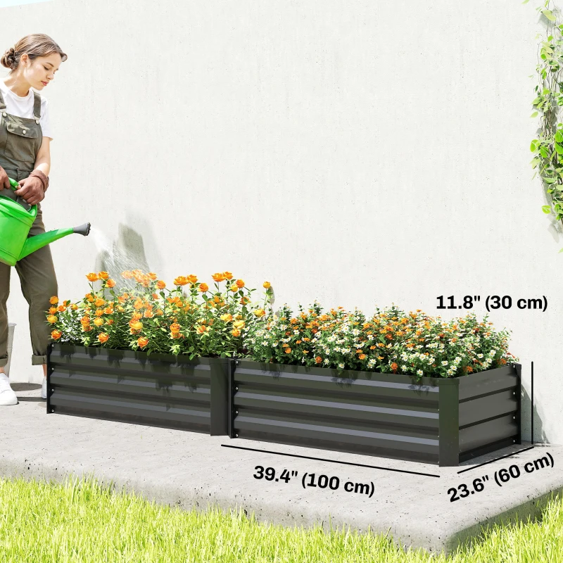 Outsunny Set of 2 Galvanized Raised Beds for Garden, Outdoor Planter Box for Flowers, Herbs and Vegetables, Black