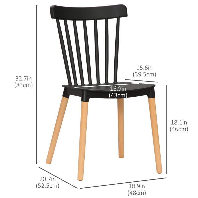 HOMCOM Dining Chairs Set of 4, Modern Kitchen Chair with Slatted Back, PP Seat, Beechwood Legs for Living Room, Black