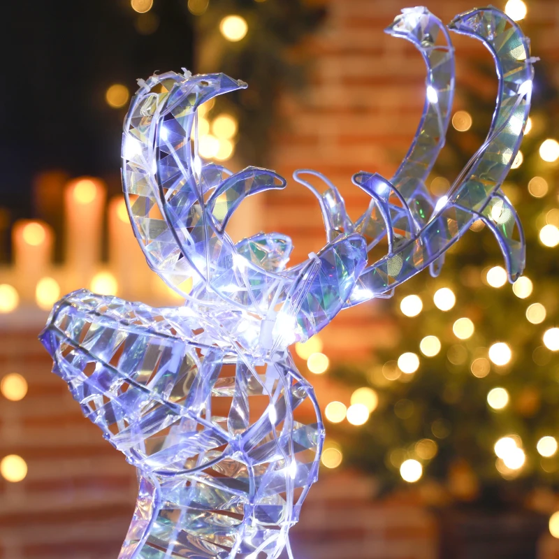 Outsunny Lighted Christmas Reindeer with Sleigh, Outdoor Reindeer with 170 LED Lights and Stakes, Holiday Decor, Silver