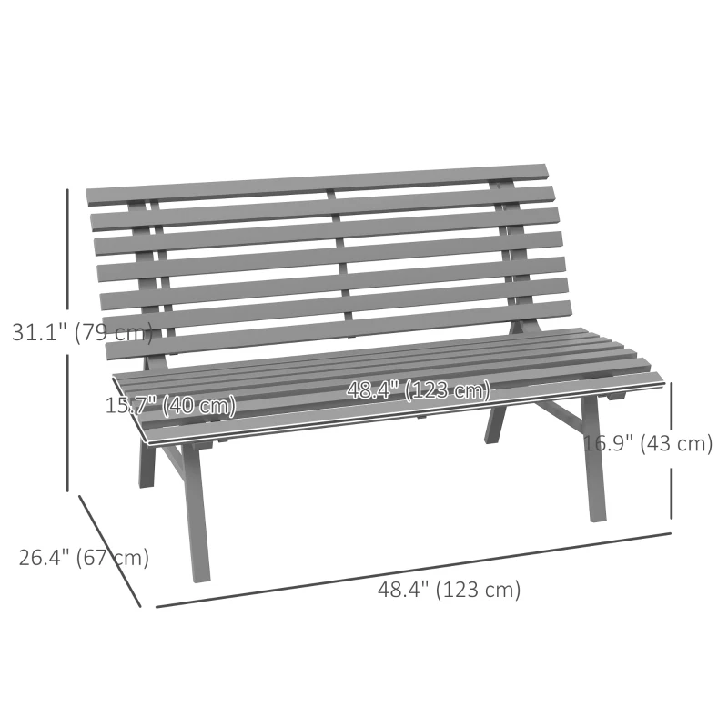 Outsunny Outdoor Bench Patio Bench, Aluminum Lightweight Park Bench with Slatted Seat for Lawn, Park, Deck, Grey