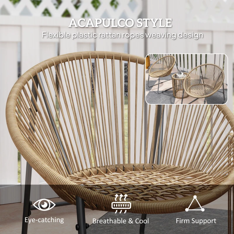 Outsunny Outdoor Bistro Set, 3 Piece Wicker Patio Furniture Set with 2 Chairs and Glass-Top Table, Natural Wood