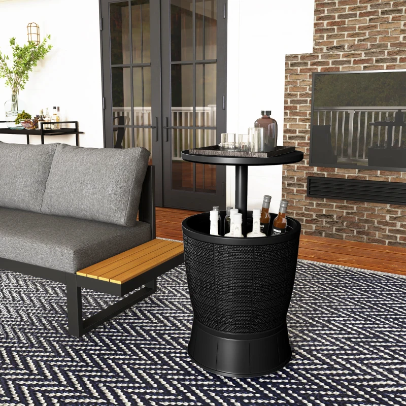 Outsunny 11 Gallon Patio Cooler Side Table, Outdoor Cooler Bar Table with Height Adjustable Top, Drainage Plug, Black