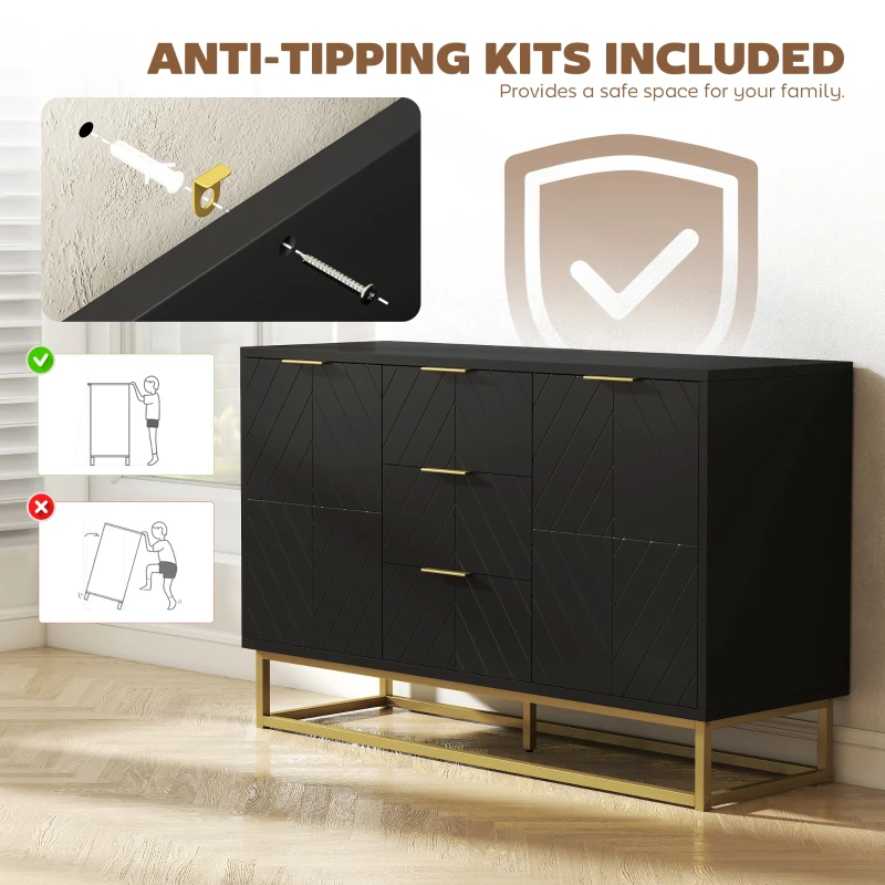 HOMCOM Sideboard Storage Cabinet with 3 Drawers, Adjustable Shelves and Doors, Kitchen Buffet Cabinet for Dining Room, Black