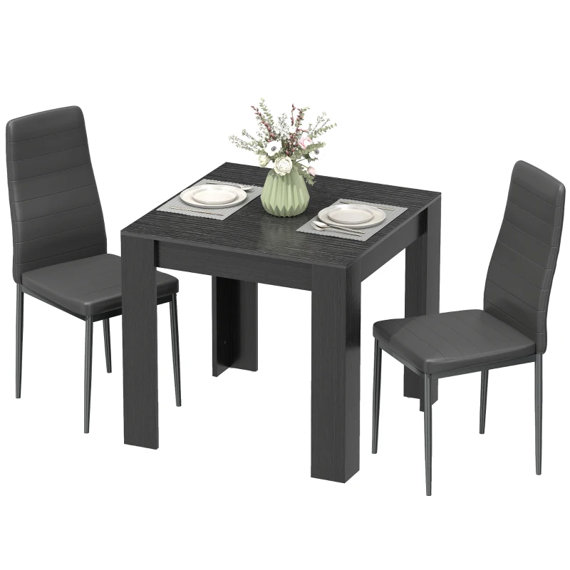 HOMCOM Dining Table Set for 2, Square Kitchen Table and Chairs, Dining Room Table and PU Leather Upholstered Chairs, Black