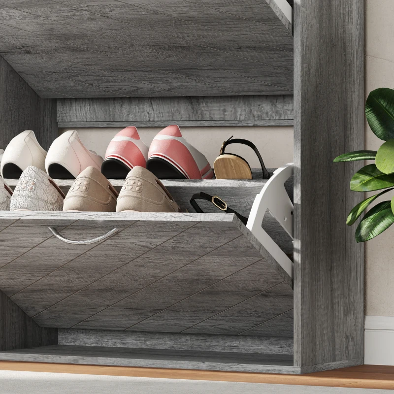 HOMCOM Shoe Storage Cabinet with 4 Flip Drawers, Narrow and Slim, 12-20 Pair of Shoes Organizer for Hallway, Entryway, Grey