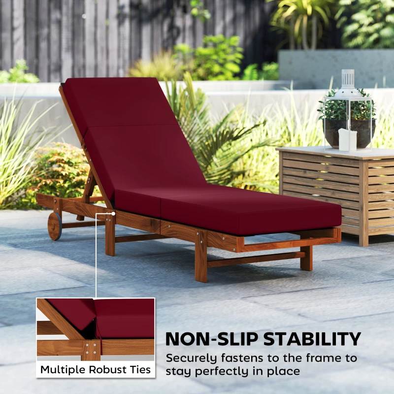 Outsunny Chaise Lounge Cushion, 4" Thick Outdoor Lounge Chair Cushion with Ties for Patio, 21" x 72 ", Red