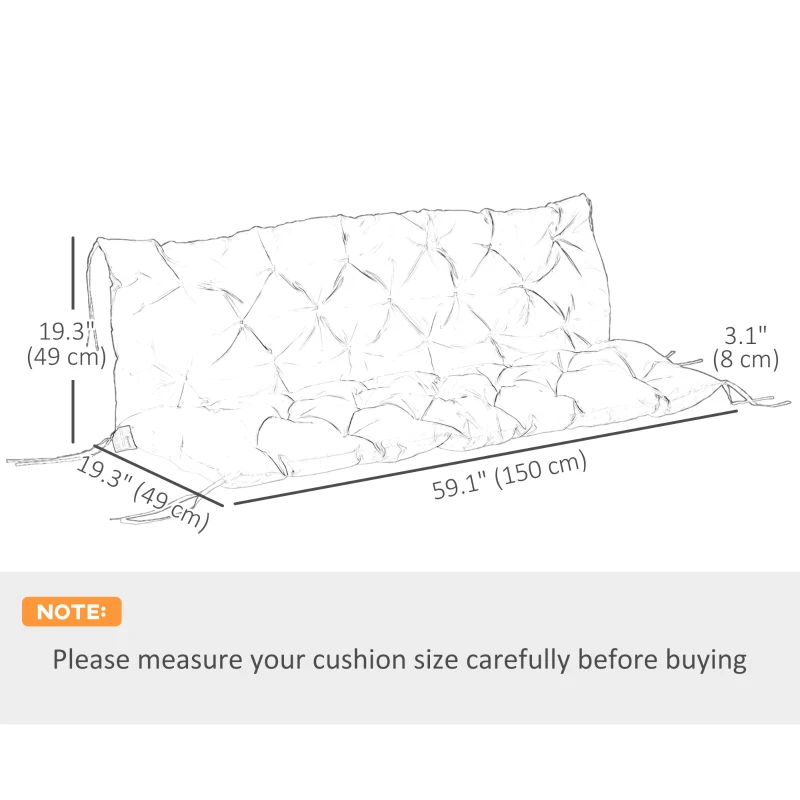 Outsunny Porch Swing Cushion Garden Bench Cushion with Backrest, Non-Slip 3-Seater Soft Pad, 59.1" x 38.6", Black