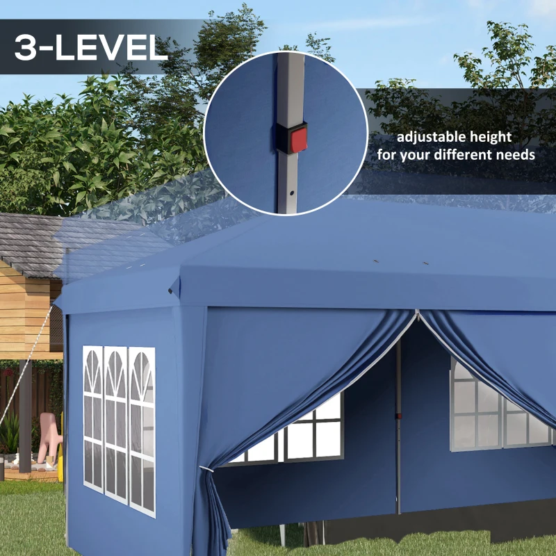 Outsunny 10' x 20' Pop Up Canopy Tent Outdoor Portable Easy Up Party Tent Garden Shade Shelter with Walls Carrying Bag, Blue