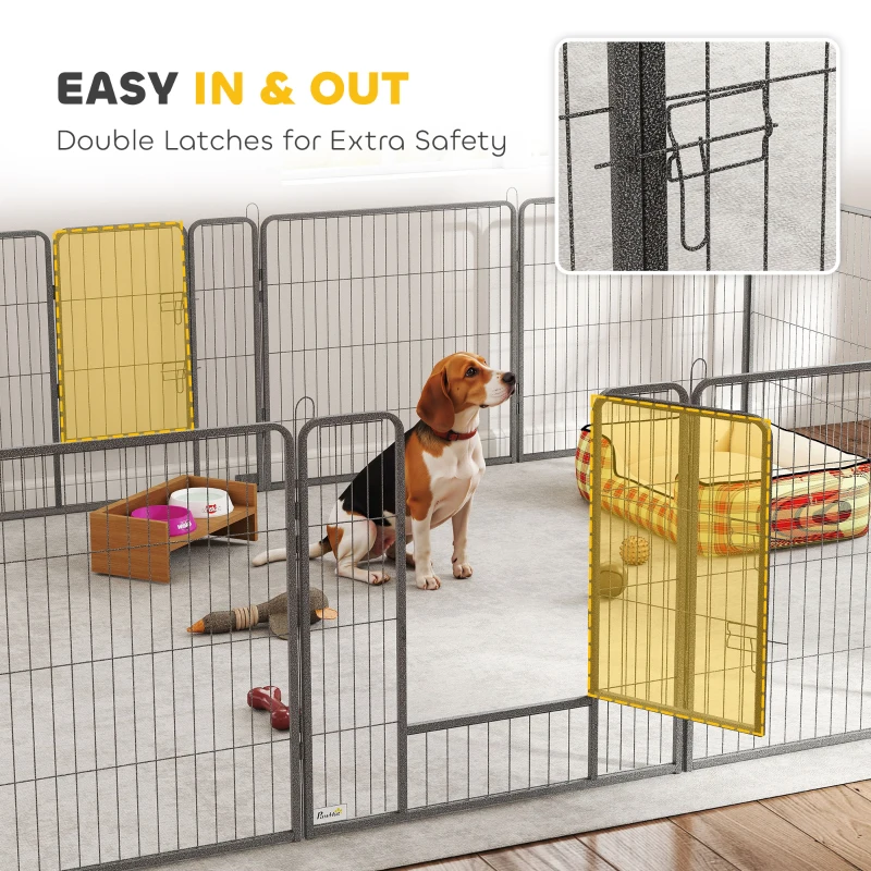 PawHut Heavy Duty Pet Playpen, 16 Panels Steel Dog Fence Puppy Exercise Pen with 2 Doors Locking Latch, 31.5" Height