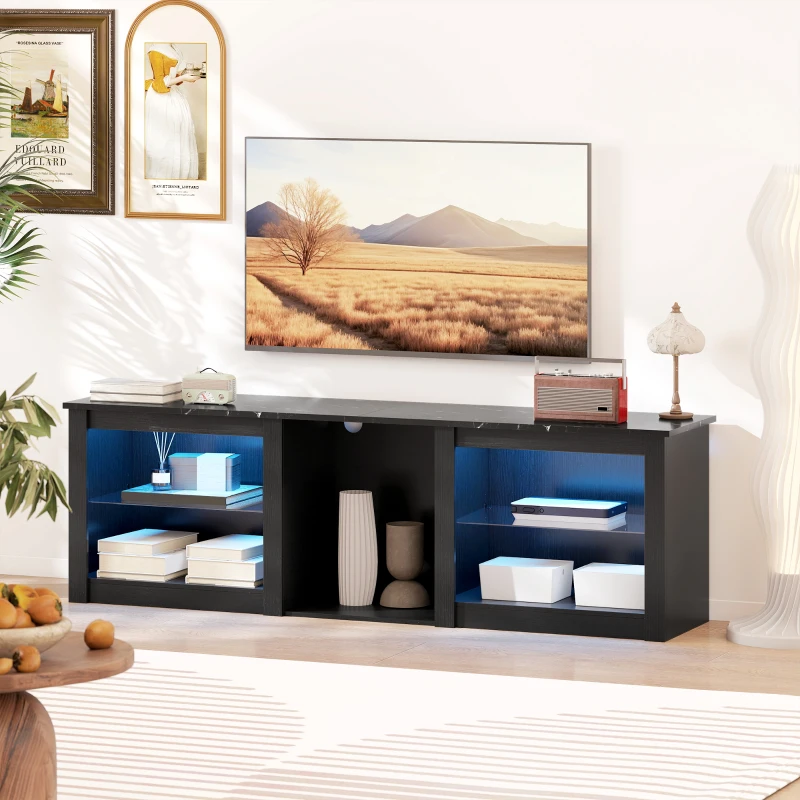 HOMCOM TV Stand with LED Lights, Modern Entertainment Center with Adjustable Glass Shelves, for TVs up to 65 Inch, Black