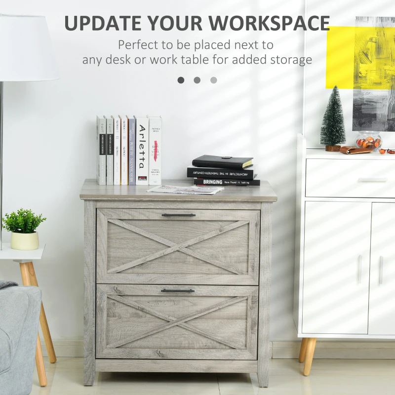 HOMCOM Retro Filing Cabinet with 2 Drawers, File Cabinet with Hanging Bars for Letter and Legal Size Document, Grey