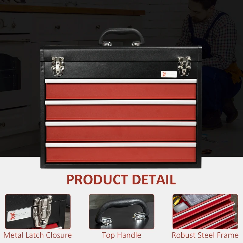 DURHAND Lockable Tool Chest and Tool Box Set of 2, 7 Drawer Tool Cabinet with Wheels, 4 Drawer Portable Tool Chest with Handle for Garage, Factory, Workshop, Red