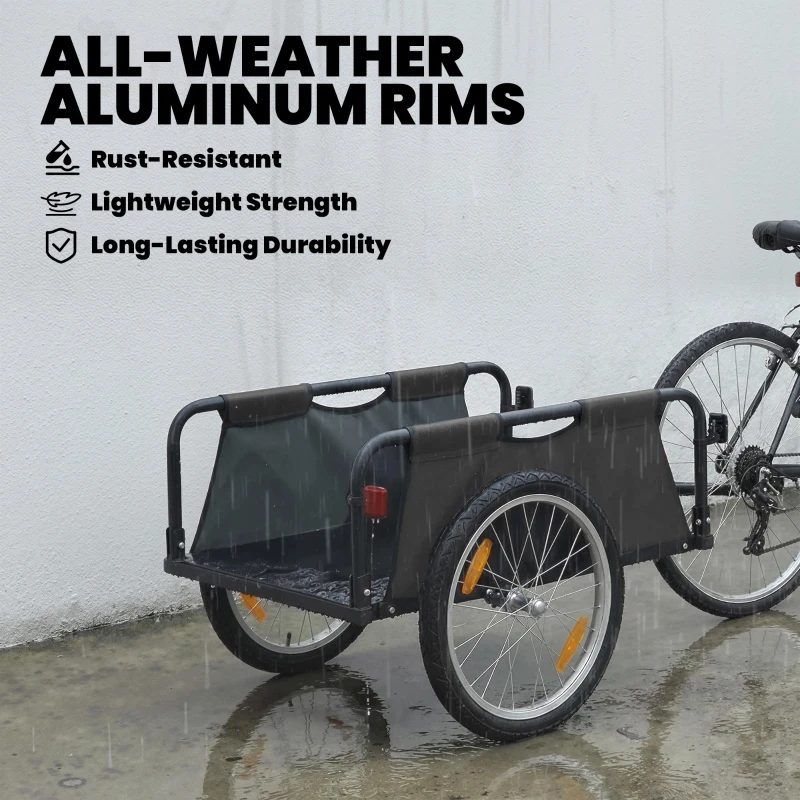 Soozier Bike Cargo Trailer, Bicycle Trailer Wagon Cart with Quick Release 16" Pneumatic Wheels, Aluminum Rims, Red Flag, Gray