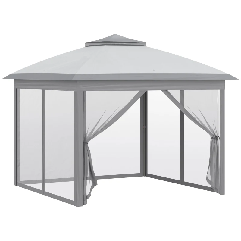 Outsunny 11' x 11' Pop Up Gazebo, Double Roof Foldable Height Adjustable Canopy Tent with Mesh Sidewalls, Carrying Bag, Grey