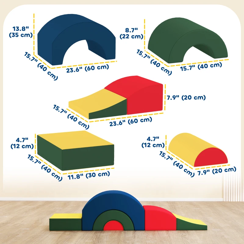 Qaba Toddlers Climbing Toys, 5-Piece Foam Climbing Blocks, Soft Play Set, Indoor for Stacking, Crawling, Sliding