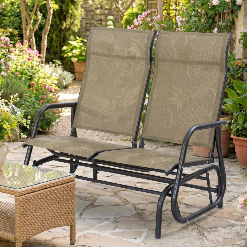 Outsunny Outdoor Glider Bench, Patio Glider for 2 Persons, Brown
