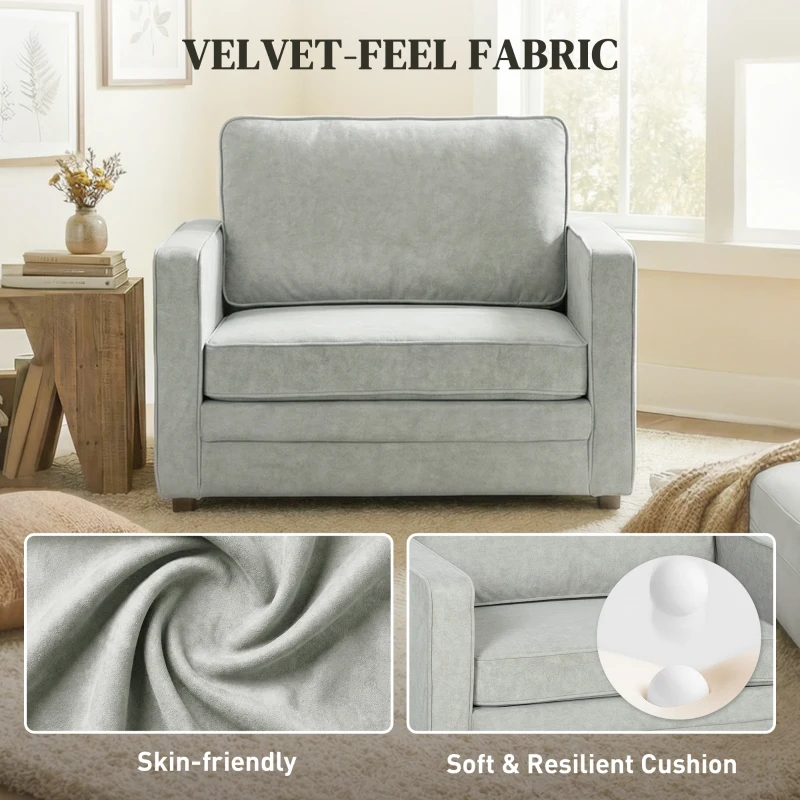 HOMCOM Accent Chair, Velvet-feel Fabric Armchair with Wide Seat, Spring Cushion, Solid Wood legs, Grey