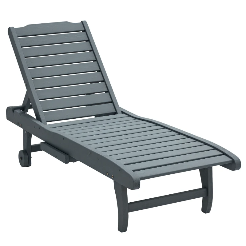 Outsunny Adjustable Lounge Chair, Outdoor Patio Chaise Recliner with Pull-out Tray and 2 Wheels