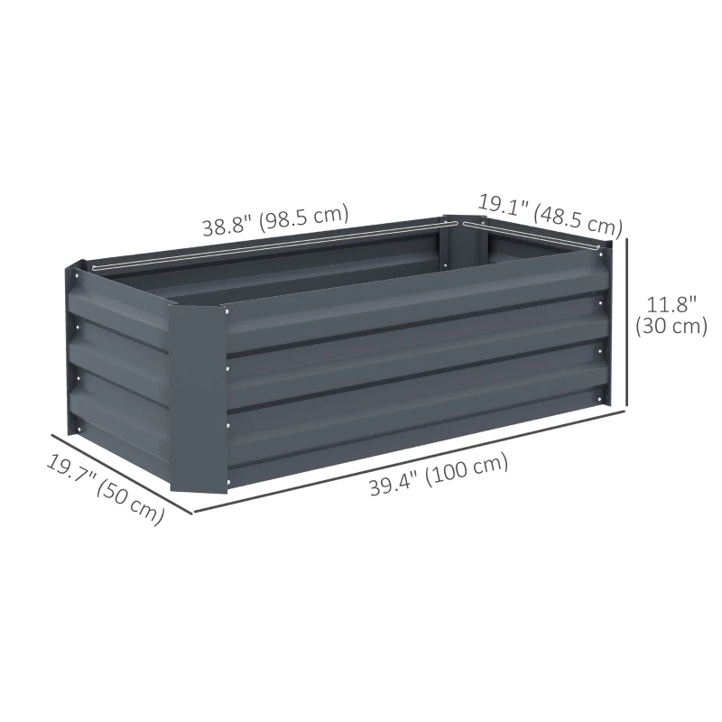 Outsunny Set of 2 Raised Garden Bed, Steel Elevated Planter Box for Flowers, Herbs, Succulents, 39"x20"x12", Dark Grey