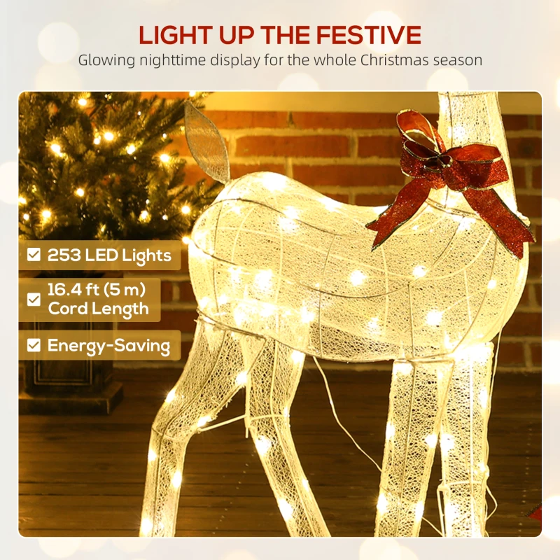 Outsunny 3 Piece Lighted Christmas Reindeer Family, 55" Light Up Deer, Outdoor Holiday Decor with LED Lights, Stakes, Zip Ties