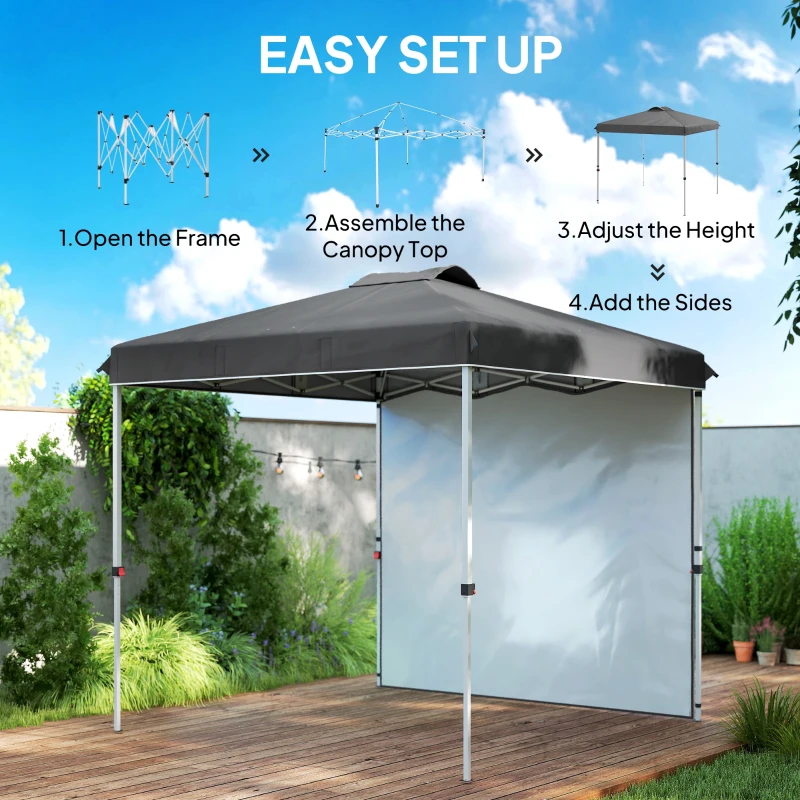Outsunny 8 x 8 Pop Up Canopy with 1 Sidewall, Carry Bag and 4 Sand Bags, Height Adjustable Instant Sun Shelter, Dark Grey