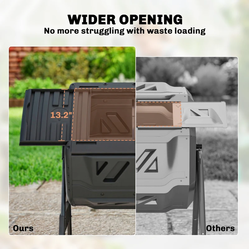 Outsunny Compost Bin Outdoor, 53 Gal Dual Chamber Tumbling Composter with Adjustable Vents, BPA Free Tumbling Composter, Black